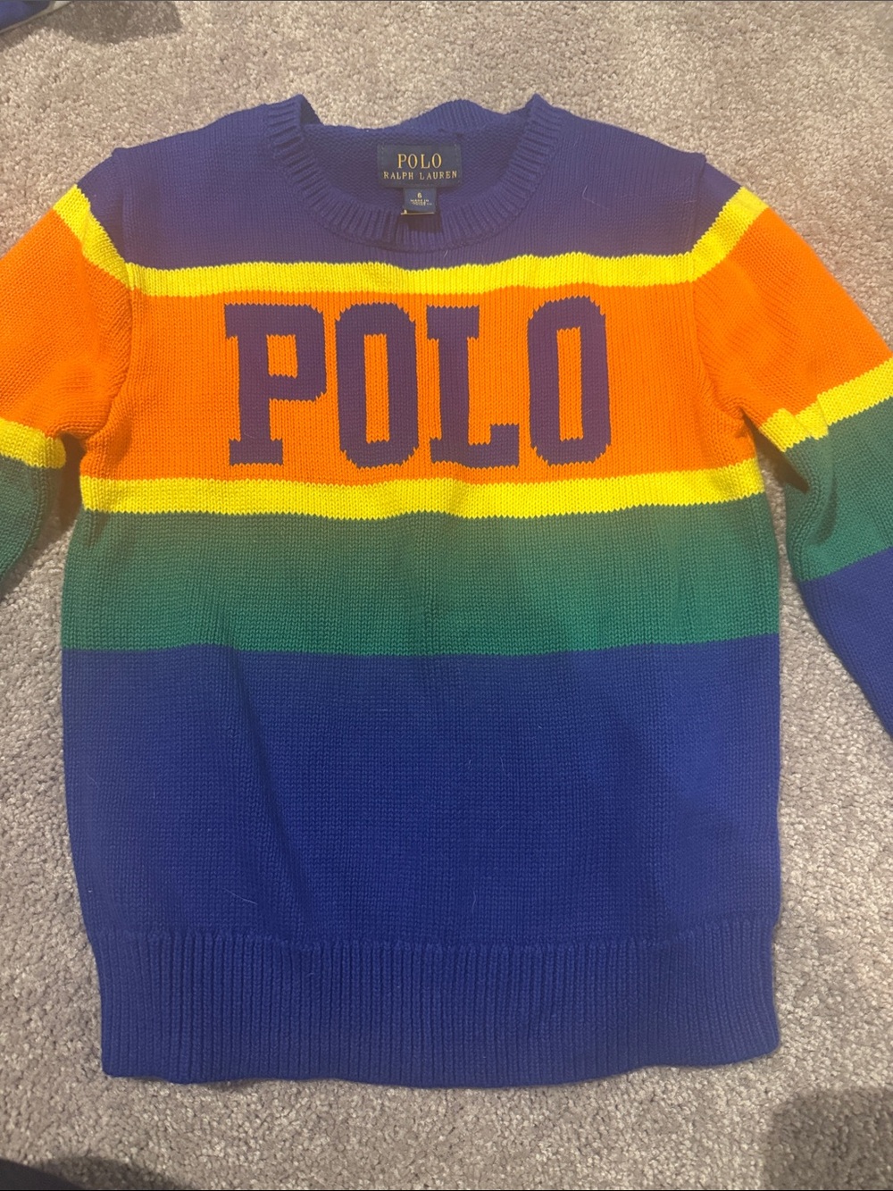 Polo by Ralph Lauren Blue, Orange & Green Striped Crewneck Sweater